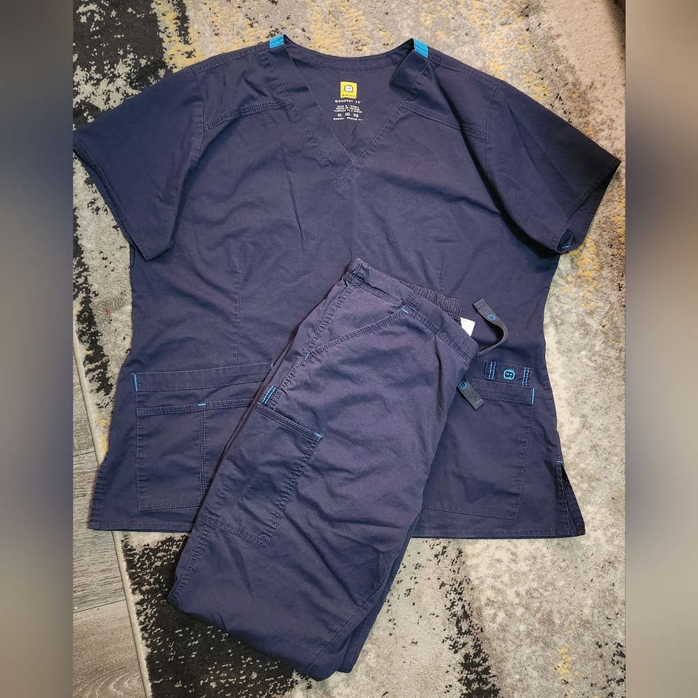 Stone Washed Navy Blue Scrub Set By WonderWink